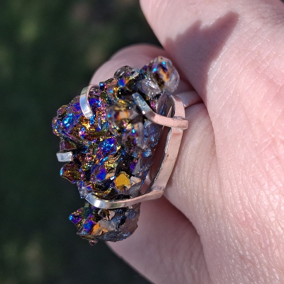 New Titanium Druzy 925 Silver Ring. - Picture 6 of 13